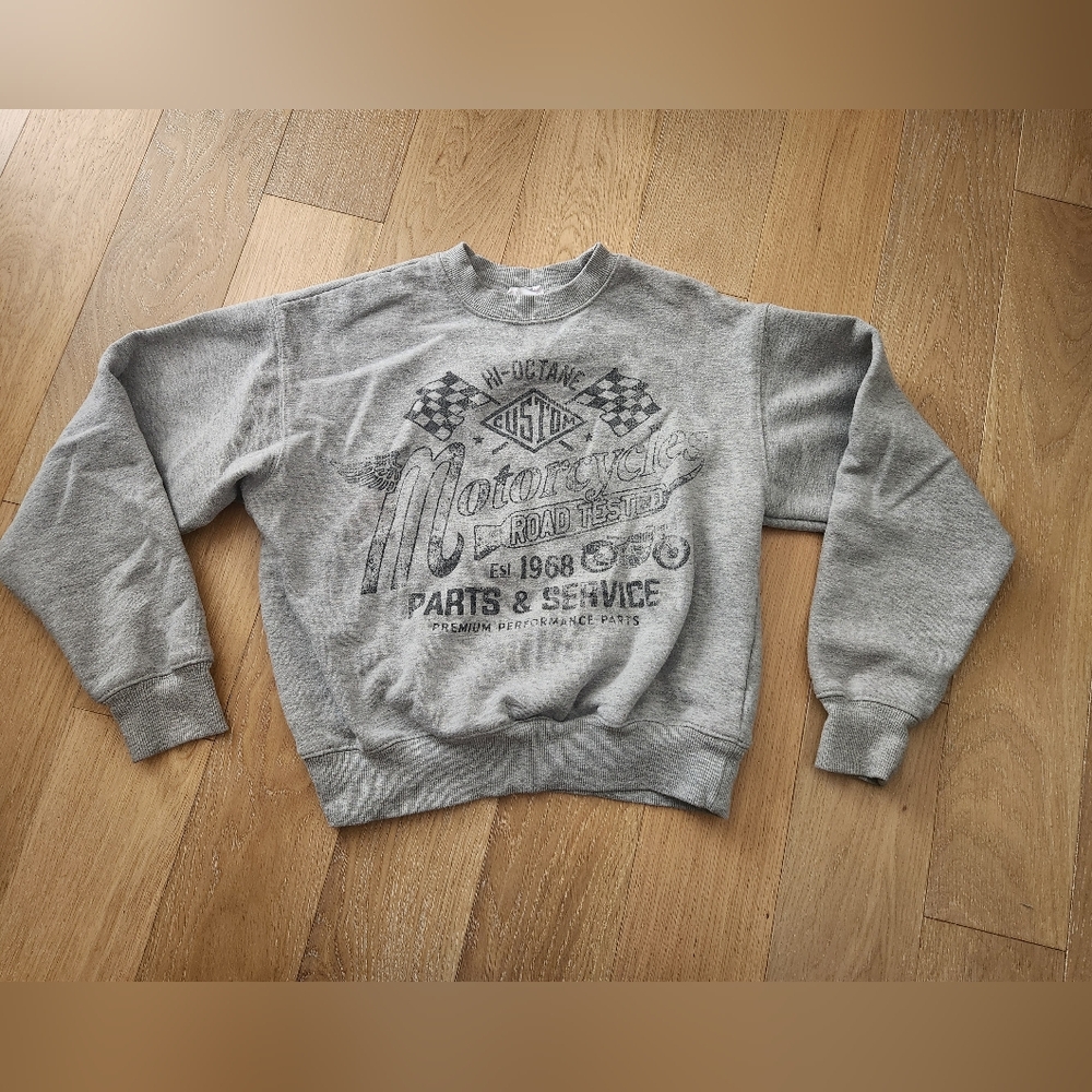 ARDENE | Distressed grey motorcycle crewneck
